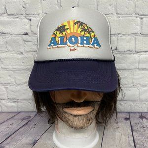 Aloha Hawaii Hat Cap Kids Size Snapback White Navy Blue Trucker Mesh Rope Beach